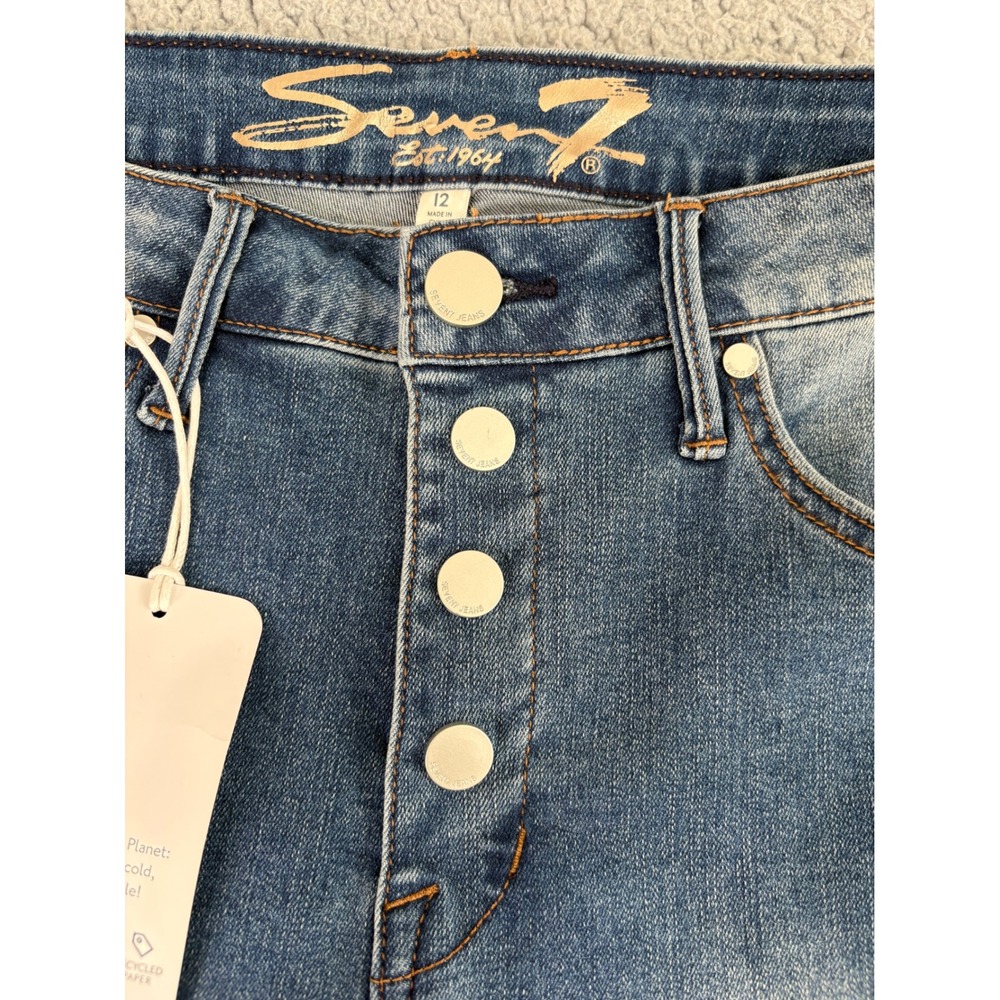 Seven7 Jeans Womens 12 High Rise Button Fly Flare Raw Hem Medium Wash - Picture 4 of 11